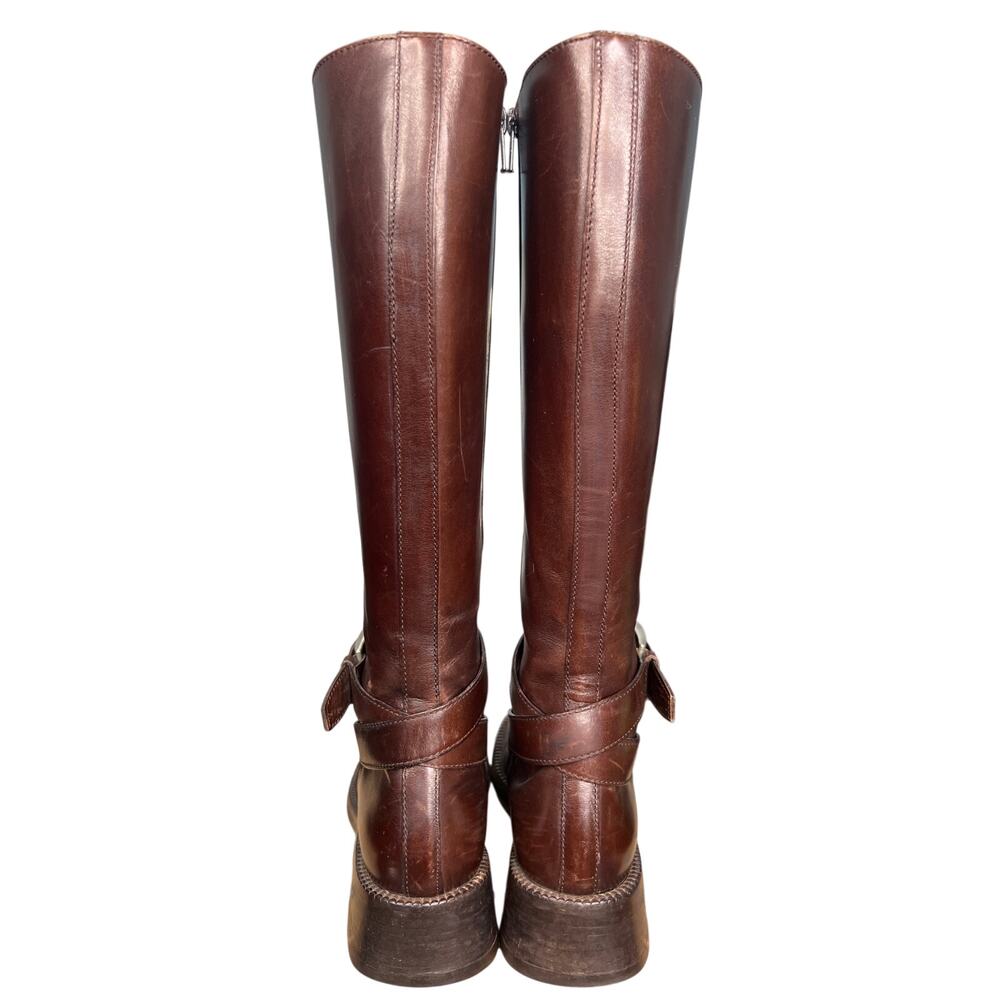 Prada Women’s Brown Leather Block Heel Riding Boot Size 38.5 US 8.5 - Picture 8 of 11